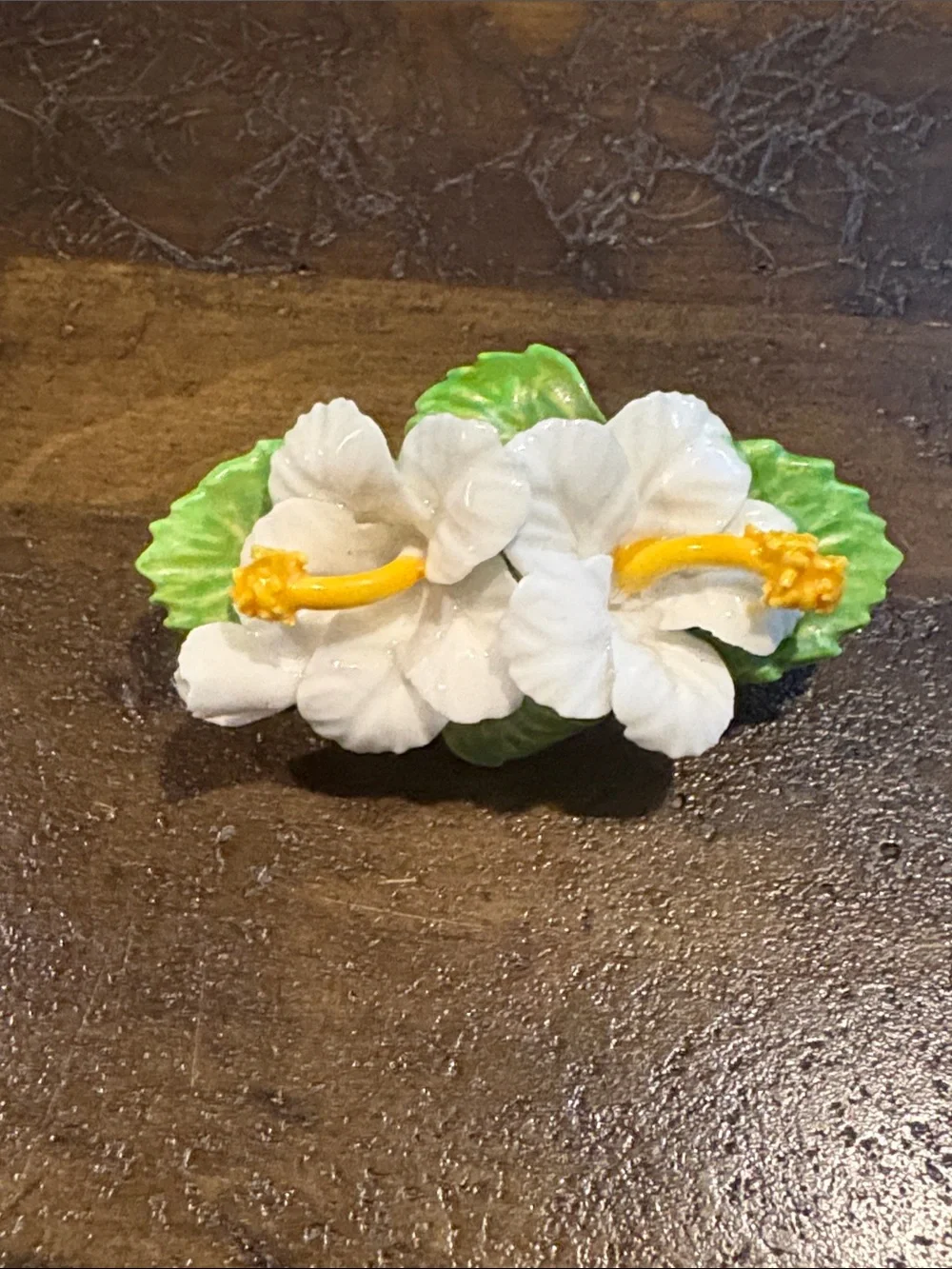 Vintage Denton China White Hibiscus Bone China Floral Brooch Pin England